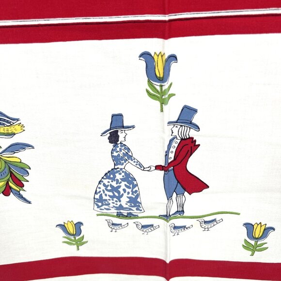 Tablecloth Dutch Folk Art Colonial Cotton Birds Floral FF 52 x 64 - Picture 3 of 6